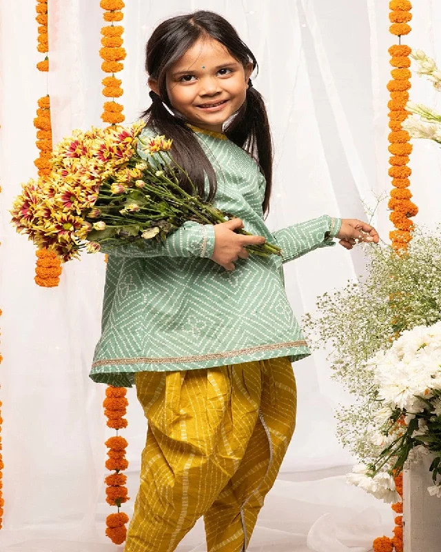 Pre-Order: Girls Suit Set Printed Bandhani - Green