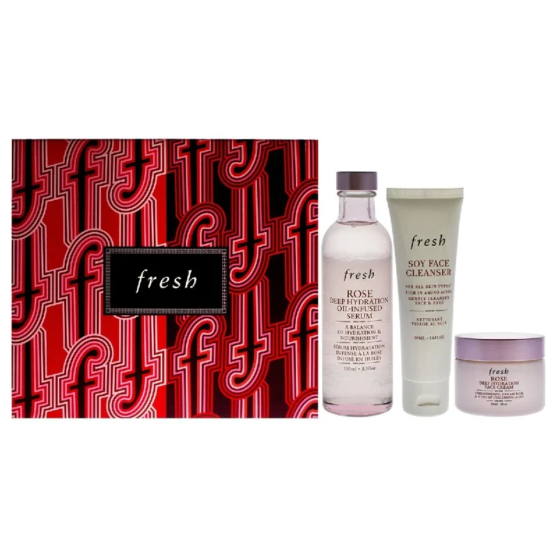 Fresh  Soy Face Cleanser 50 ml Rose Deep Hydration Serum 100 ml & Rose Face Cream 30 ml 3-Step Hydration Heroes Set - 3 Piece