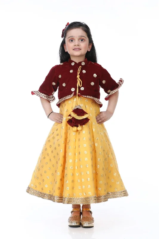 Pre-Order: Yellow Anarkali with Embroiderd Velvet Jacket