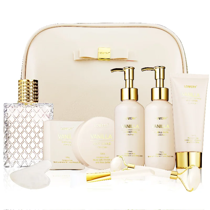 Luxury Spa Kit Premium Vanilla Bath and Body in Leather Bag