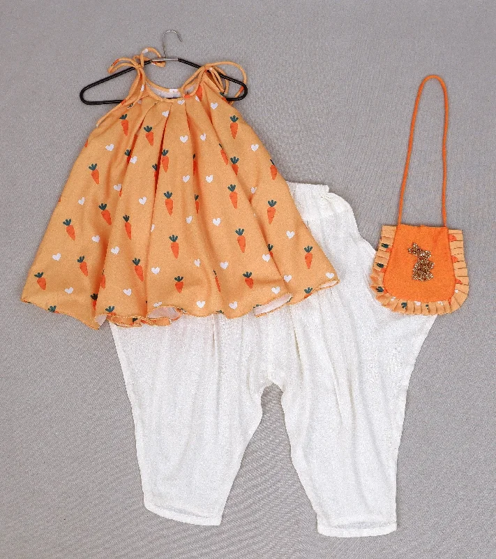 Pre-Order: Orange Vintage Carrot Print Halter Top with Dhoti Pant