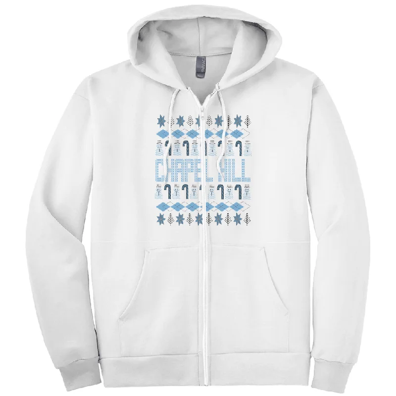 Chapel Hill Christmas Pattern White Full Zip Adult Hoodie