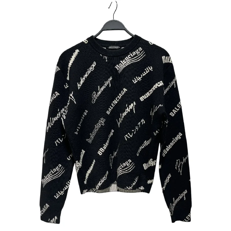 BALENCIAGA/Heavy Sweater/M/All Over Print/Cotton/BLK/ALL OVER LOGO PRINT