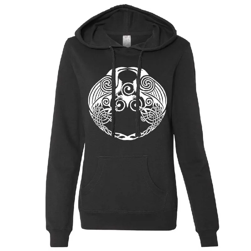 Dual Raven White Print Ladies Lt./Wt. Hoodie