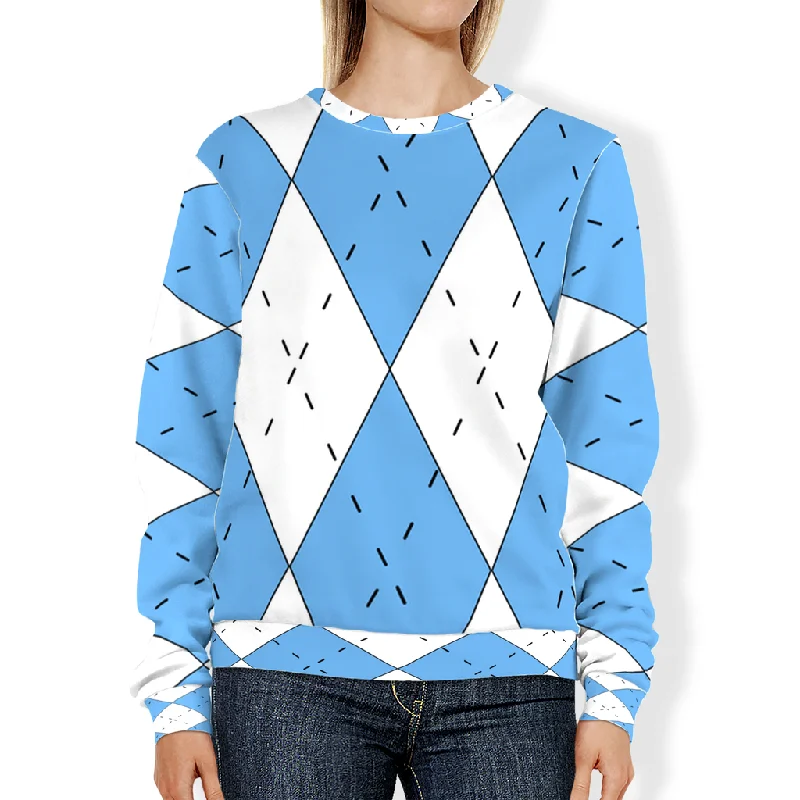 Carolina Blue and White Argyle Large Print Adult Sweatshirt