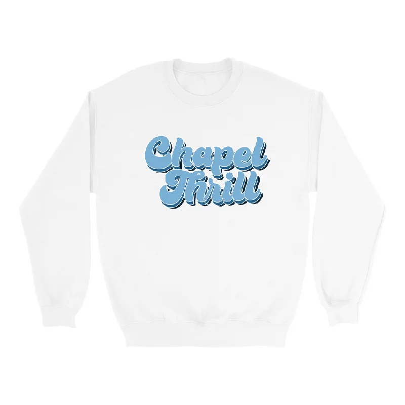 Carolina Blue and White Chapel Thrill Vintage Groovy Adult Sweatshirt