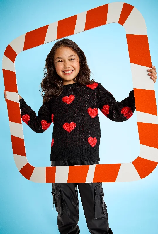 Girls Heart Print Sweater