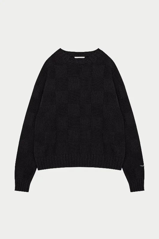 CHECKERBOARD KNIT CREW - CHARCOAL