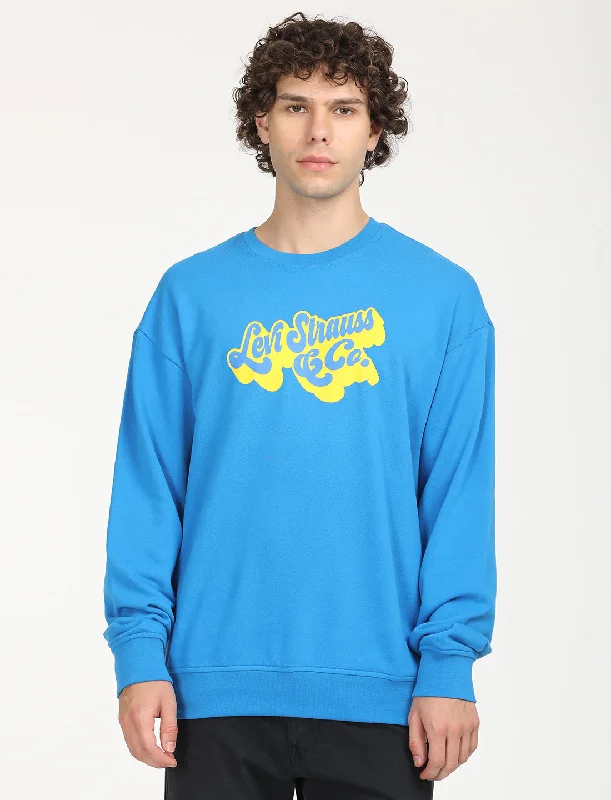 Men's Solid Dark Blue Crew Neck Sweatshirt