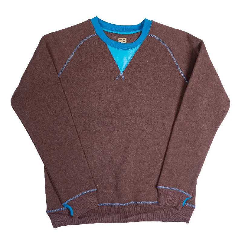 ROYAL BLUE MARLED FLEECE CREWNECK PULL OVER BROWN - 44012