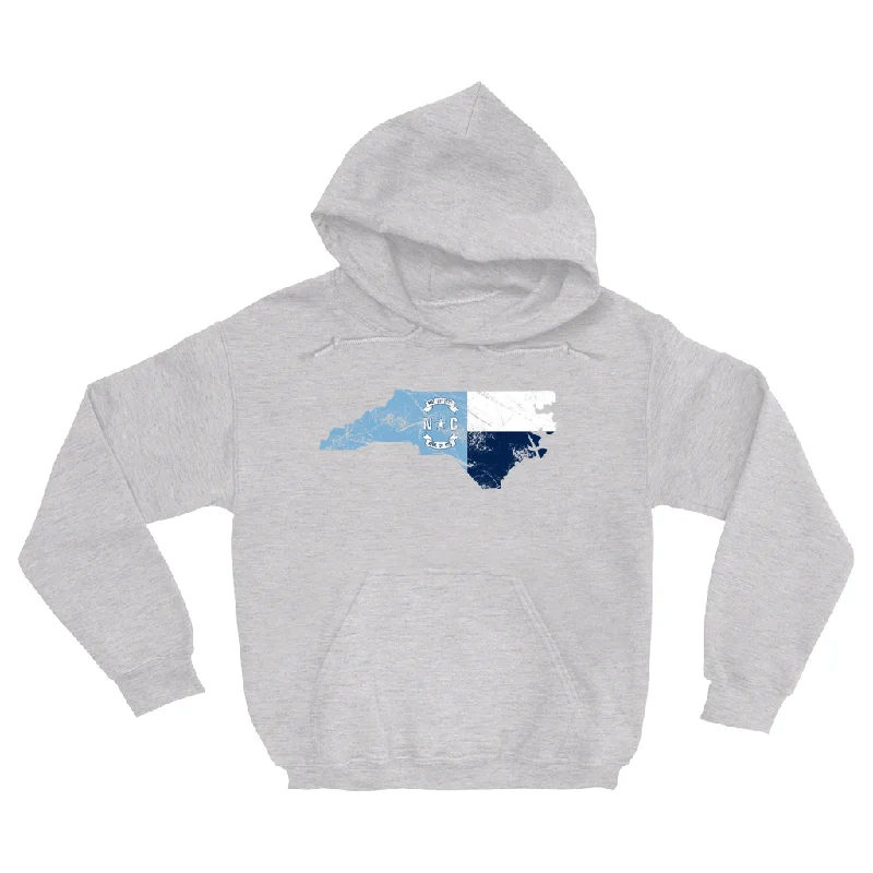 North Carolina Distressed State Flag Ash Grey Adult Hoodie