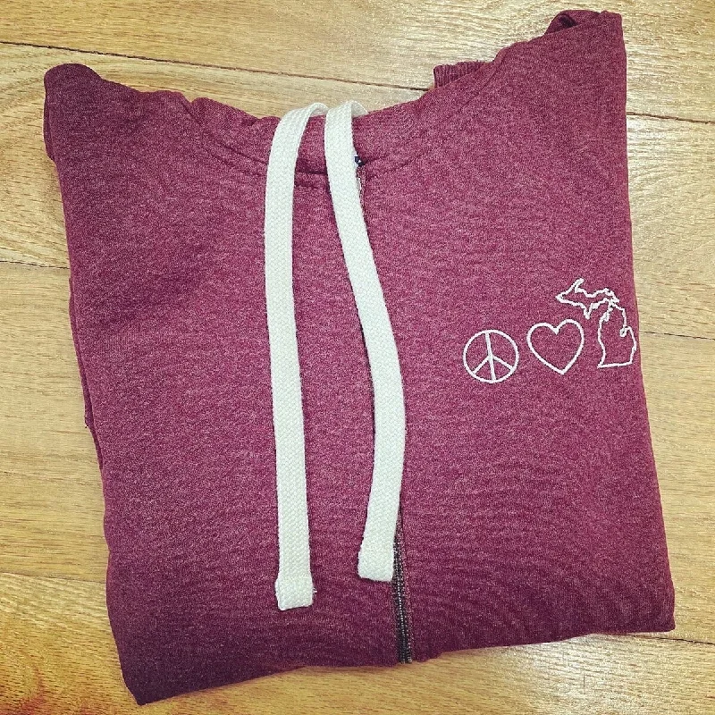 Women's Peace Love Michigan Zip Hoodie