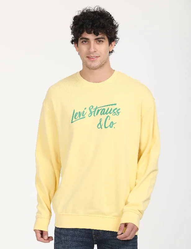 Men's Solid Yellow Crew Neck Sweatshirt