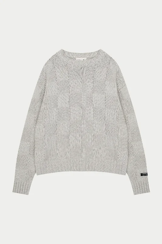 CHECKERBOARD KNIT CREW - GREY