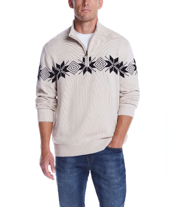 Snowflake Quarter Zip Sweater In Beige