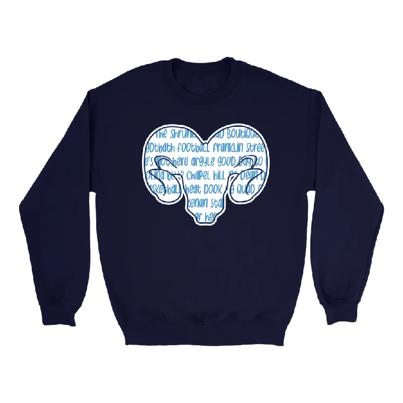 Carolina Blue and White Word Ram Adult Sweatshirt