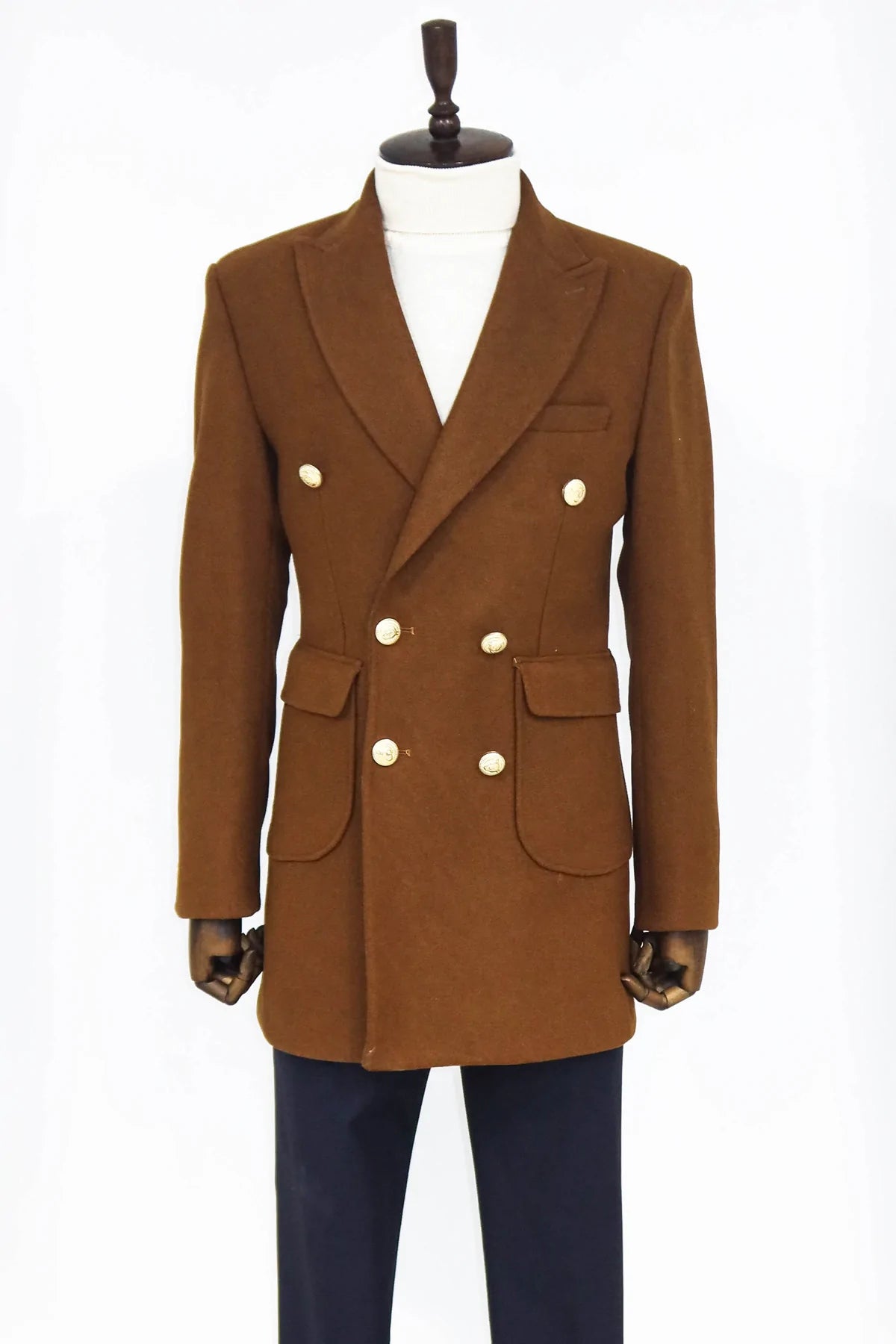 3/4 Length Coat | Metal Button Double Breasted | KP-3120