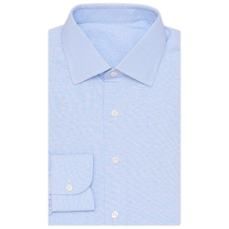 BESPOKE ATHENS Handmade Blue End-on-End Cotton Spalla Camicia Dress Shirt NEW