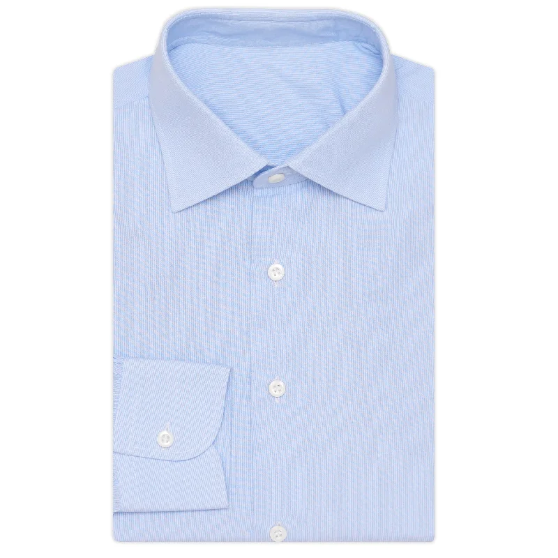 BESPOKE ATHENS Handmade Light Blue Hairline Striped Cotton Shirt NEW Slim Fit