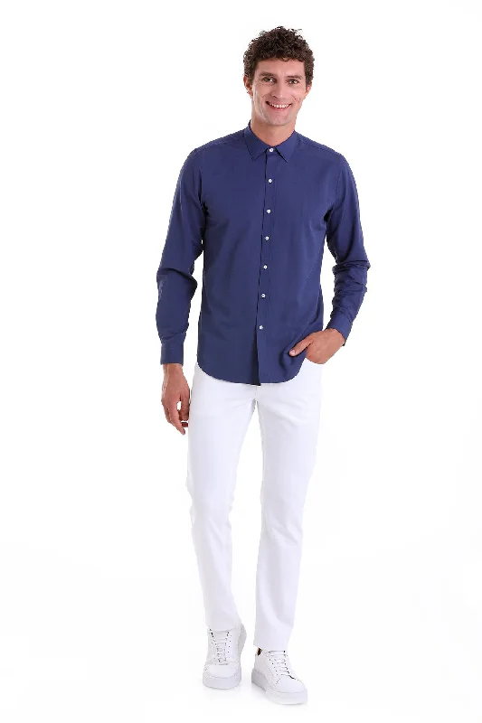 Comfort Fit Long Sleeve Cotton Blend Navy Dress Shirt