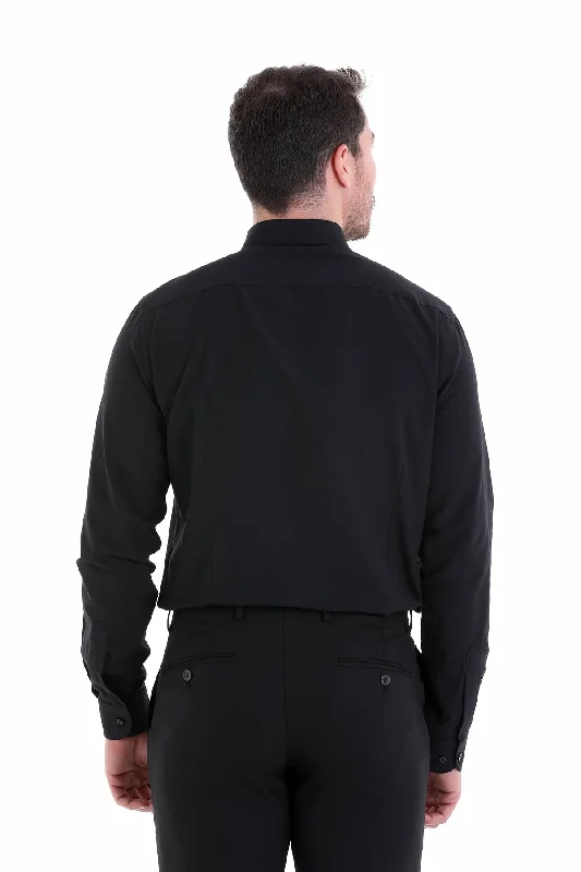 Comfort Fit Plain Long Sleeve Cotton Blend Black Dress Shirt