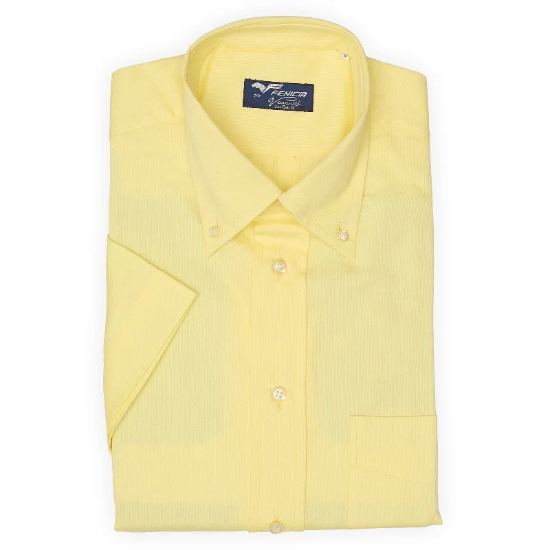 FENICIA for Vannucci Yellow Cotton Short Sleeve Button Down Shirt EU S NEW US 15