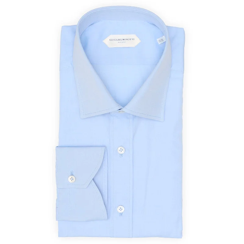 GUGLIELMINOTTI Milano Blue Melange Cotton Dress Shirt EU 45 NEW US 18