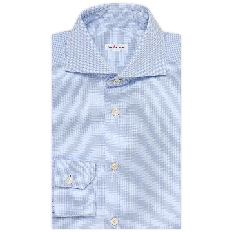 KITON Napoli Handmade Blue Checkered Poplin Cotton Dress Shirt EU 39 US 15.5 NEW