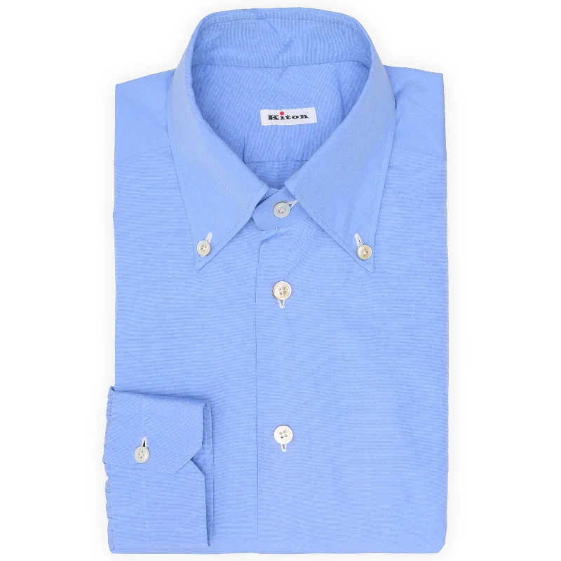 KITON Napoli Handmade Blue Cotton Button-Down Dress Shirt EU 39 NEW US 15.5