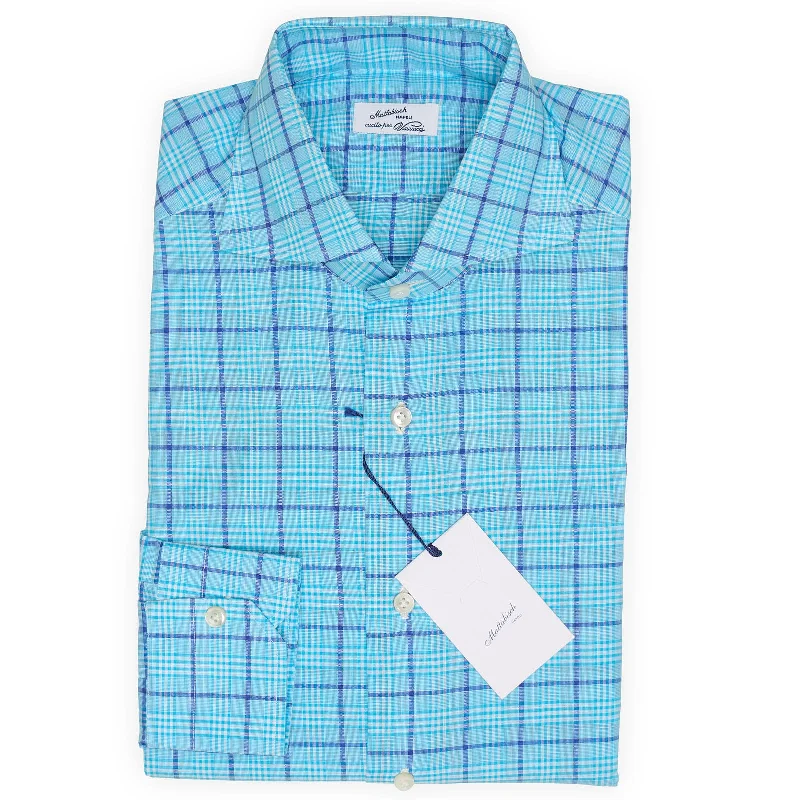 MATTABISCH for VANNUCCI Handmade Blue Plaid Cotton Dress Shirt