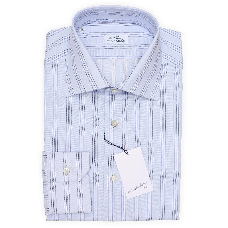 MATTABISCH for VANNUCCI Light Blue Striped Cotton Dress Shirt EU 41 US 16