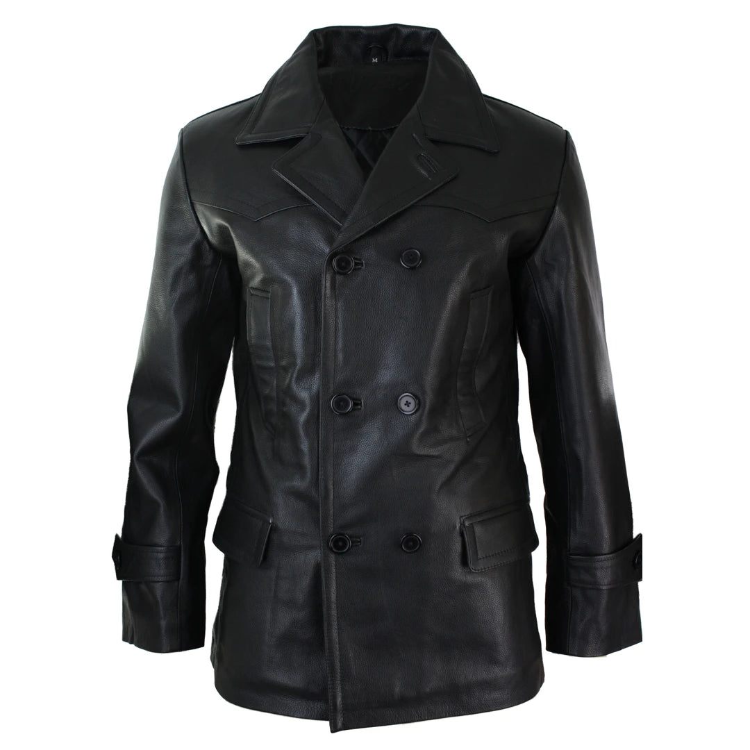 Men's 3/4 Double Breasted Leather Dr Who Kreigsmarine Uboat Jacket