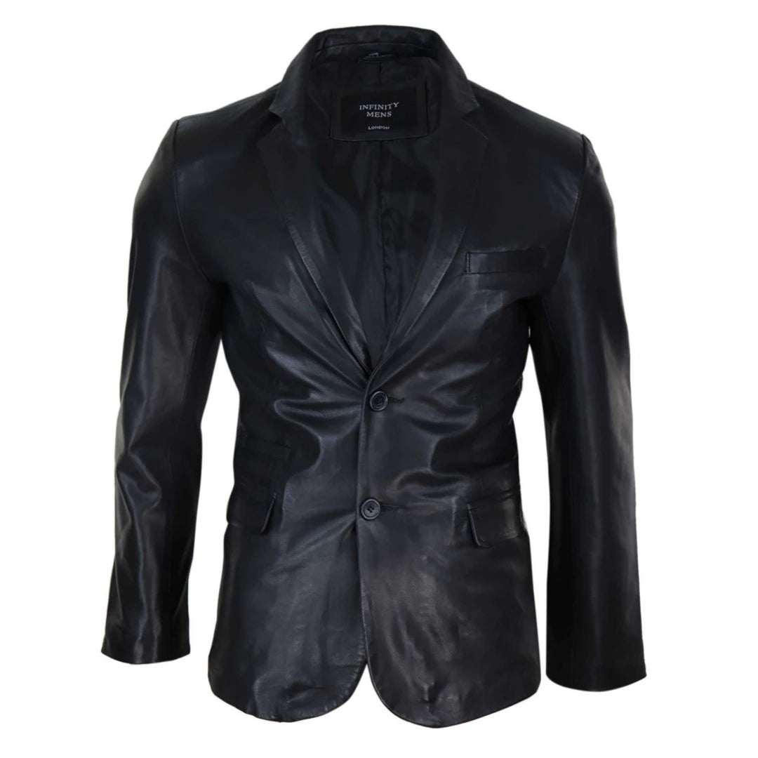 Men's Classic Leather 2 Button Blazer Jacket