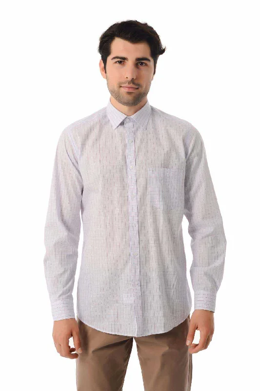 Regular Fit Long Sleeve Checked Cotton Dress Shirt, Purple K.