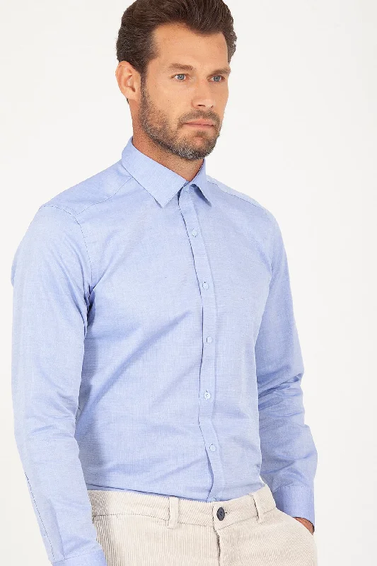 Regular Fit Long Sleeve Cotton Dark Blue Dress Shirt