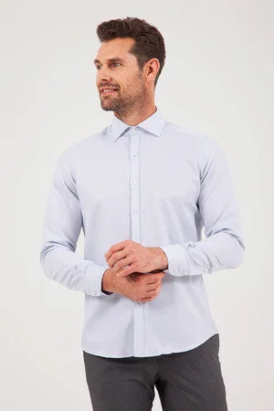 Regular Fit Patterned Cotton Blend Dress Shirt, Navy D.