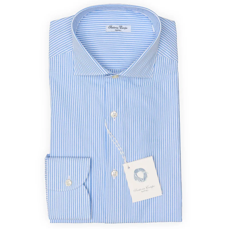 SARTORIA CAMPO Napoli Blue Striped Poplin Cotton Dress Shirt EU 37 NEW US 14.5