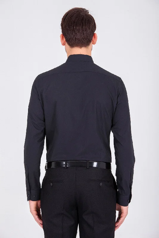 Slim Fit Cotton Black Dress Shirt