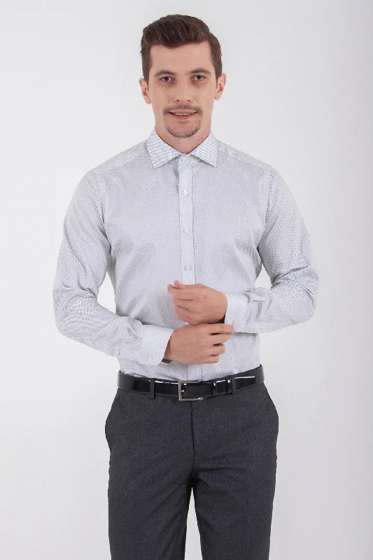 Slim Fit Dot Printed 100% Cotton Gray Dress Shirt