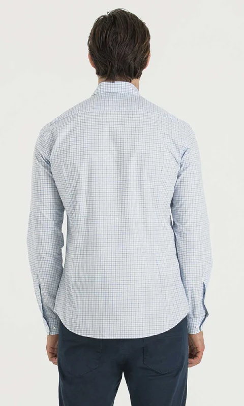 Slim Fit Long Sleeve Checked Cotton Dress Shirt, Blue K.