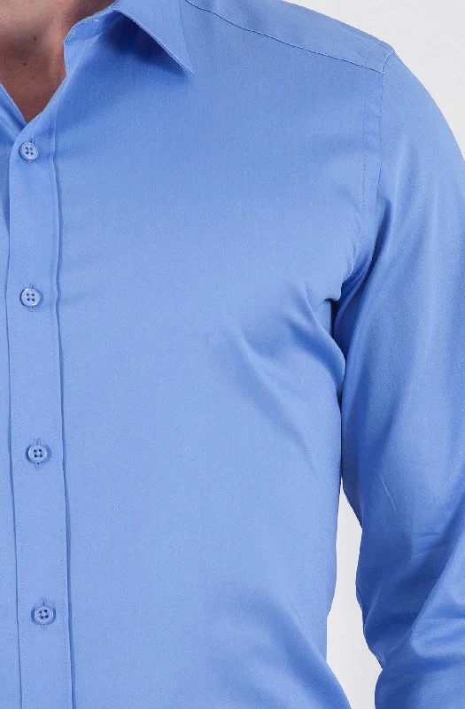 Slim Fit Long Sleeve Cotton Blue Dress Shirt