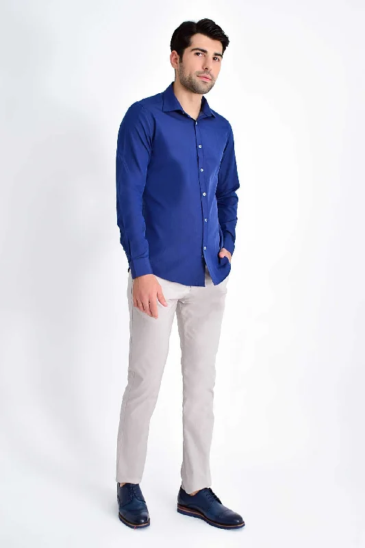 Slim Fit Patterned Cotton Blend Casual Shirt, Navy D.