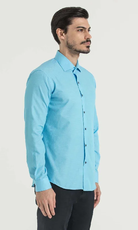 Slim Fit Patterned Cotton Blend Casual Shirt, Turquoise D.