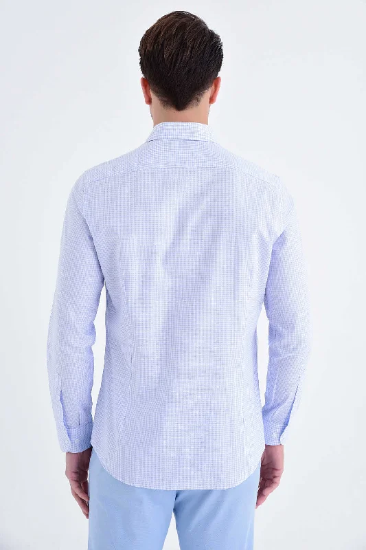 Slim Fit Patterned Cotton Casual Shirt, Blue D.