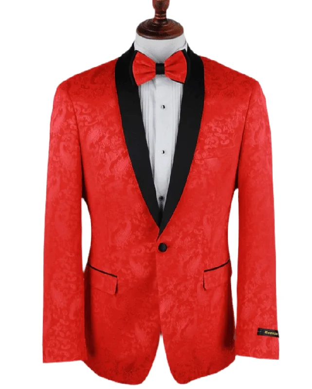 Slim Fit Shawl Lapel Dinner Jacket, Red Paisley