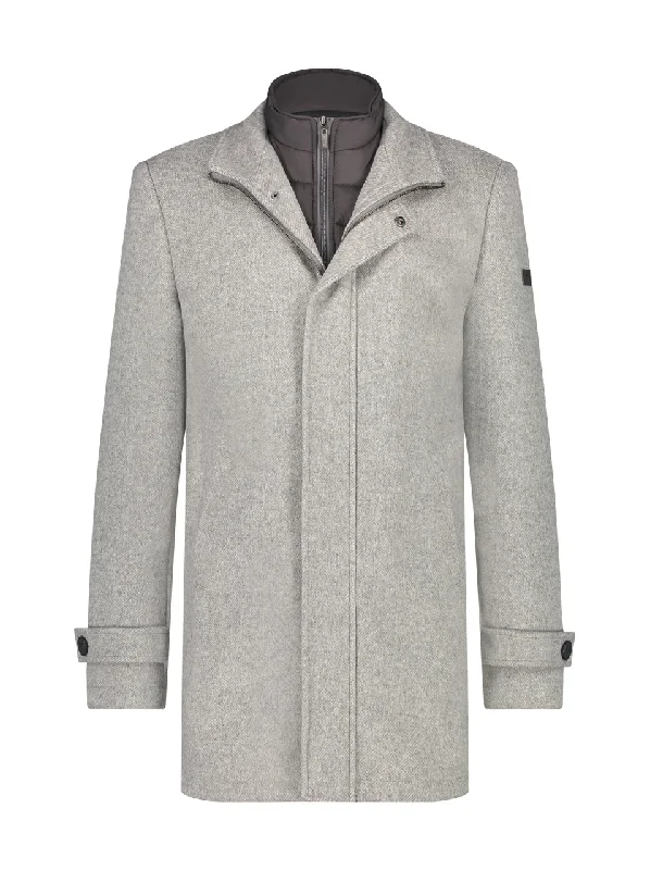 Stand Collar Coat with Vest Insert - Light Grey