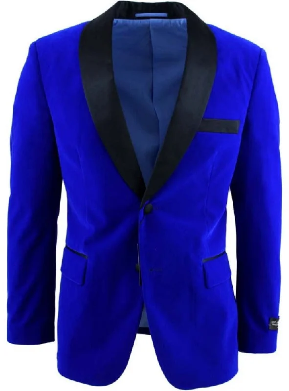 Royal Blue Slim Fit Velvet Shawl Tuxedo Blazer