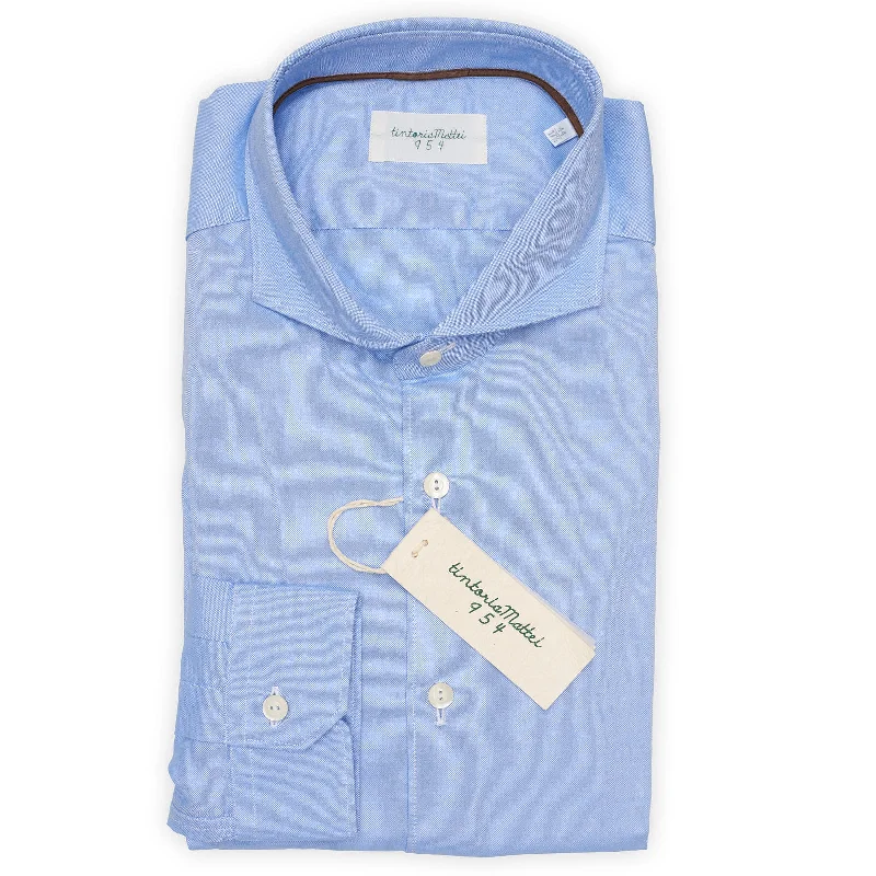 TINTORIA MATTEI 954 Blue Oxford Cotton Dress Shirt EU 38 NEW US 15