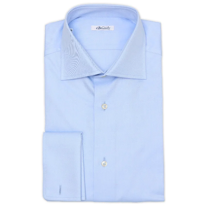 VANNUCCI Milano Blue Twill Cotton French Cuff Dress Shirt EU 39 NEW US 15.5