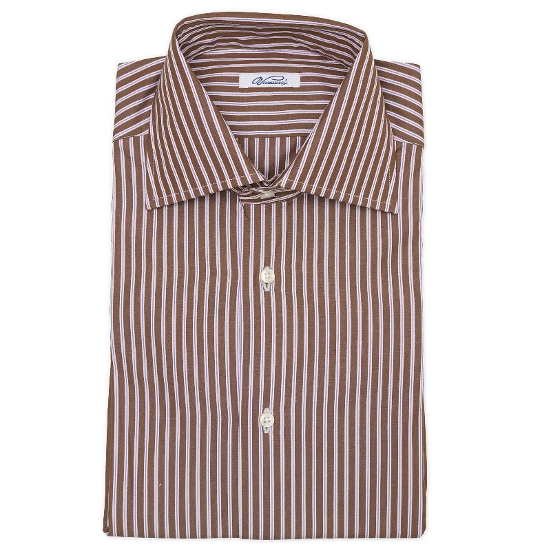 VANNUCCI Milano Brown Striped Cotton Dress Shirt EU 40 NEW US 15.75